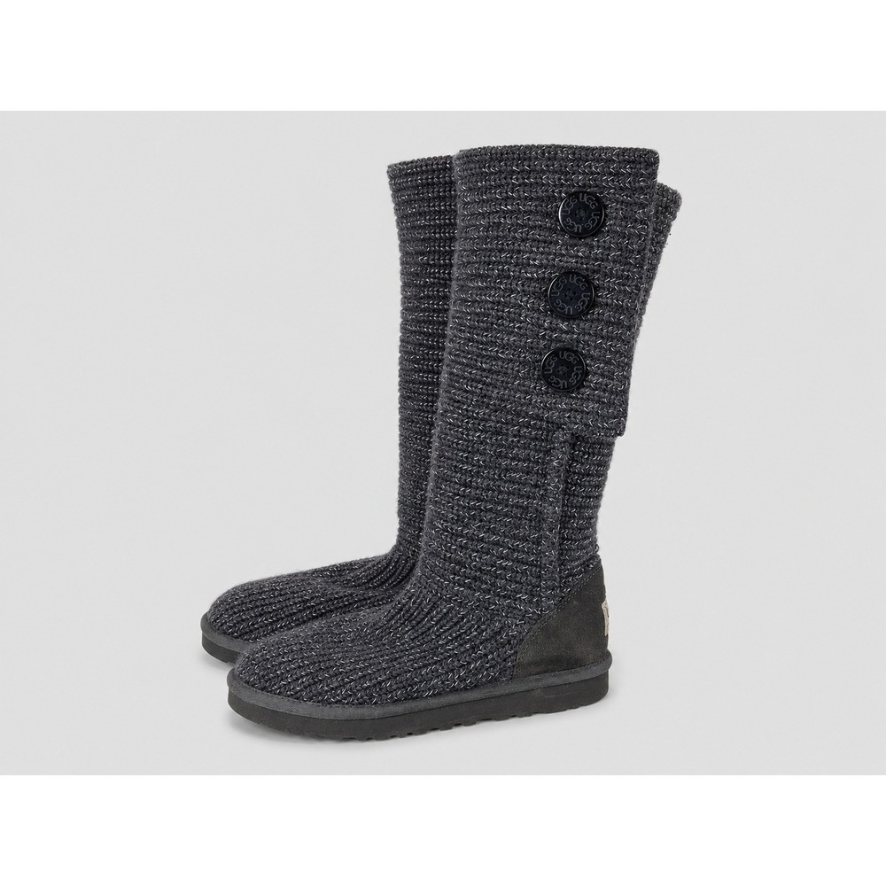 UGG Lattice Cardy Knit Sweater Boots Women 10 Charcoal Gray Boho Warm Cabin Fall